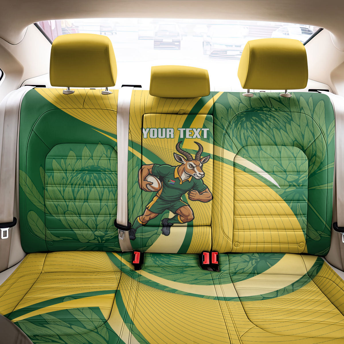 South Africa Rugby Custom Back Car Seat Cover Come On Springboks Mascot Sporty Style
