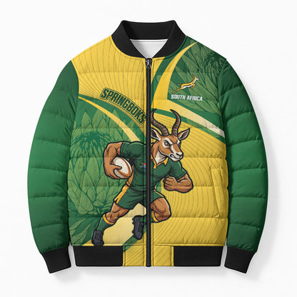 South Africa Rugby Custom Bomber Puffer Jacket Come On Springboks Mascot Sporty Style