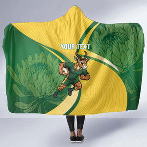 South Africa Rugby Custom Hooded Blanket Come On Springboks Mascot Sporty Style