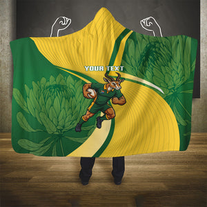 South Africa Rugby Custom Hooded Blanket Come On Springboks Mascot Sporty Style