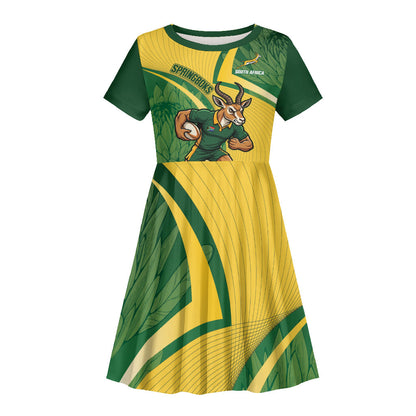 South Africa Rugby Custom Kid Short Sleeve Dress Come On Springboks Mascot Sporty Style