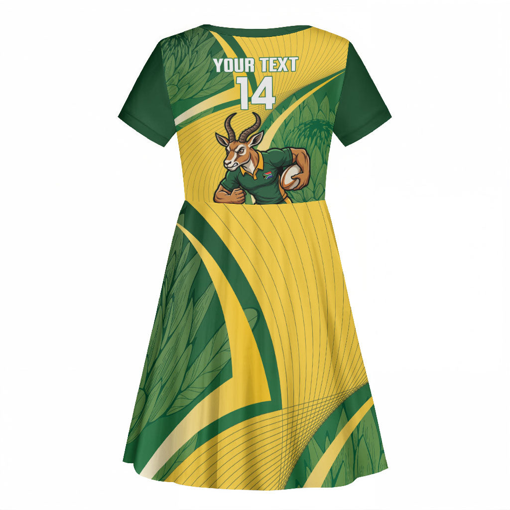 South Africa Rugby Custom Kid Short Sleeve Dress Come On Springboks Mascot Sporty Style