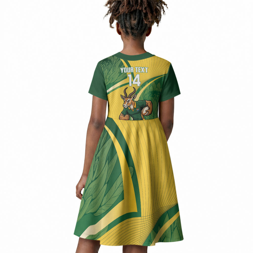 South Africa Rugby Custom Kid Short Sleeve Dress Come On Springboks Mascot Sporty Style