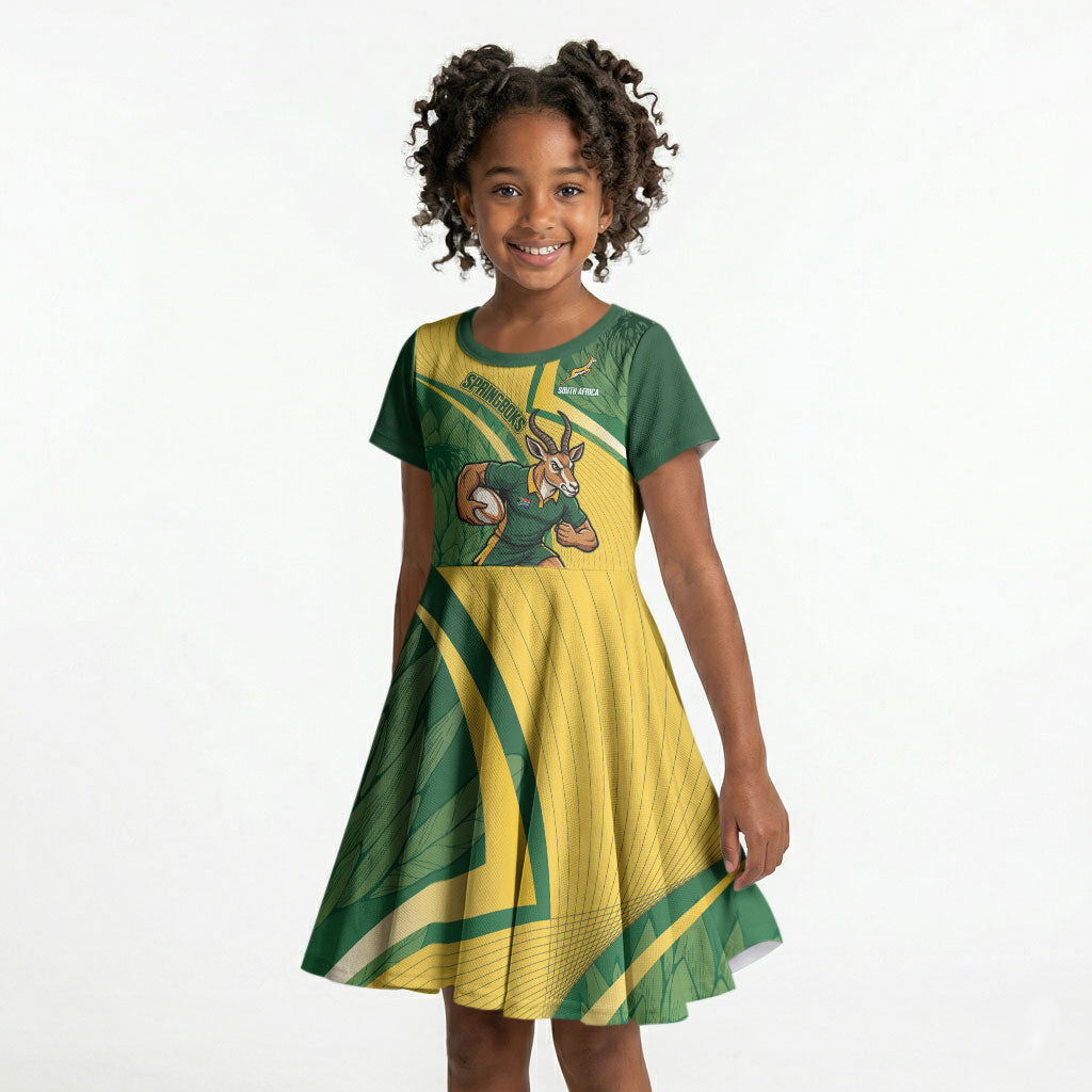 South Africa Rugby Custom Kid Short Sleeve Dress Come On Springboks Mascot Sporty Style