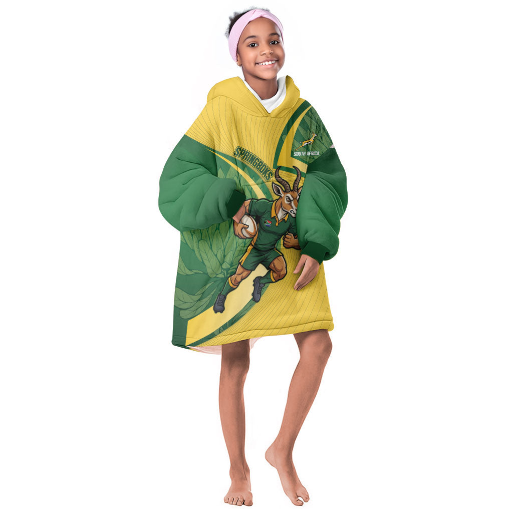 South Africa Rugby Custom Kid Wearable Blanket Hoodie Come On Springboks Mascot Sporty Style