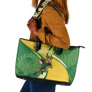 South Africa Rugby Custom Leather Tote Bag Come On Springboks Mascot Sporty Style