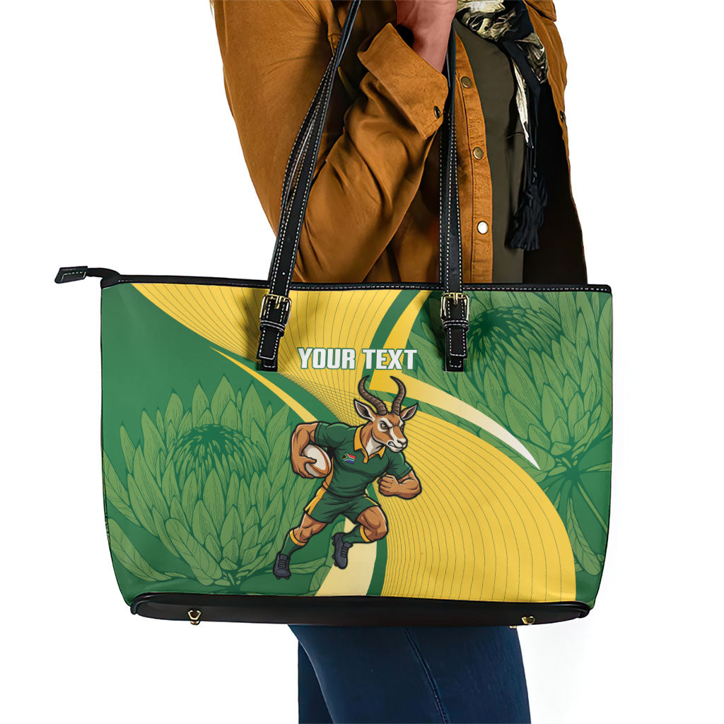 South Africa Rugby Custom Leather Tote Bag Come On Springboks Mascot Sporty Style
