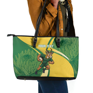 South Africa Rugby Custom Leather Tote Bag Come On Springboks Mascot Sporty Style