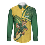 South Africa Rugby Custom Long Sleeve Button Shirt Come On Springboks Mascot Sporty Style