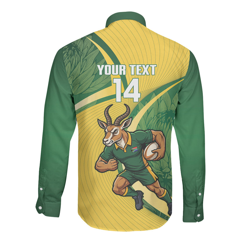 South Africa Rugby Custom Long Sleeve Button Shirt Come On Springboks Mascot Sporty Style