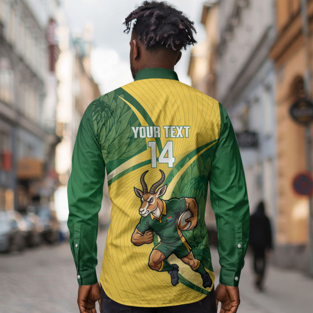 South Africa Rugby Custom Long Sleeve Button Shirt Come On Springboks Mascot Sporty Style
