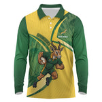 South Africa Rugby Custom Long Sleeve Polo Shirt Come On Springboks Mascot Sporty Style