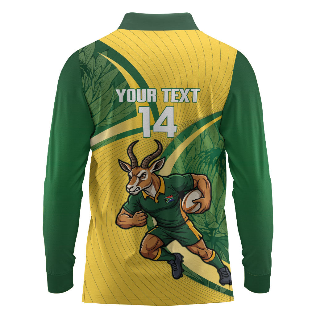 South Africa Rugby Custom Long Sleeve Polo Shirt Come On Springboks Mascot Sporty Style