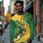 South Africa Rugby Custom Long Sleeve Shirt Come On Springboks Mascot Sporty Style