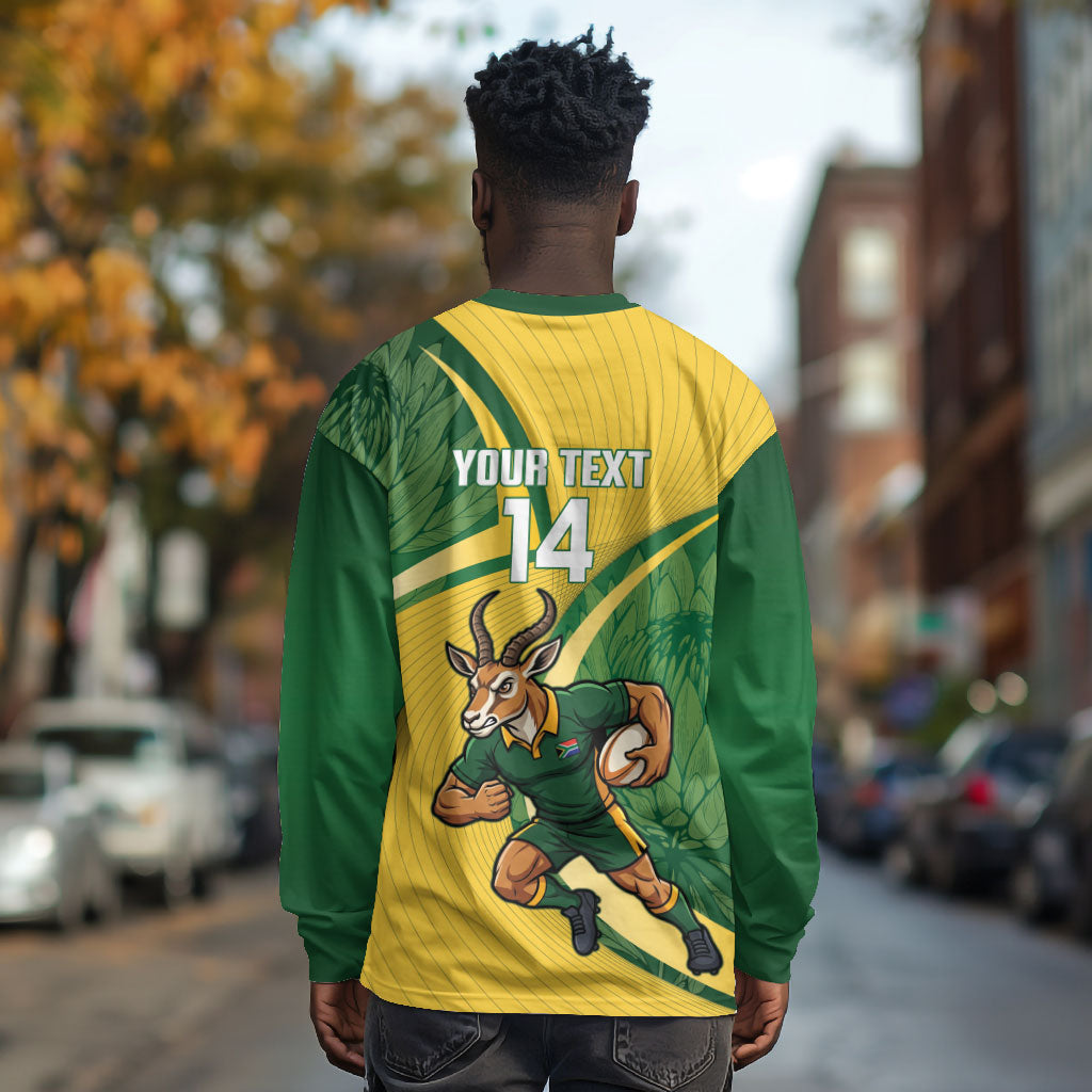 South Africa Rugby Custom Long Sleeve Shirt Come On Springboks Mascot Sporty Style