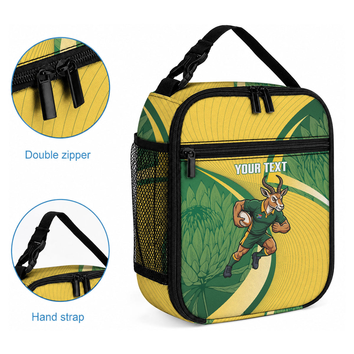 South Africa Rugby Custom Lunch Bag Come On Springboks Mascot Sporty Style
