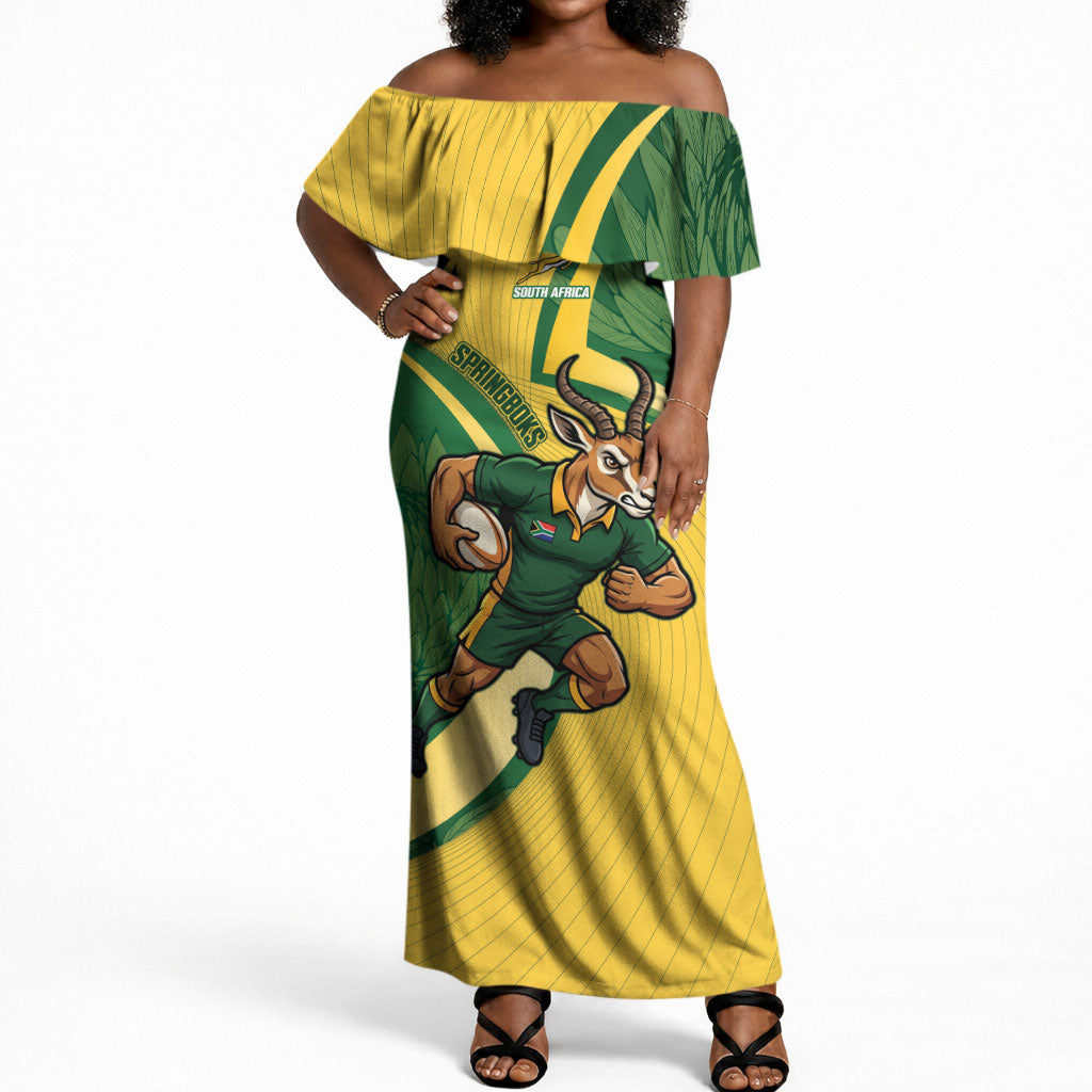 South Africa Rugby Custom Off Shoulder Maxi Dress Come On Springboks Mascot Sporty Style