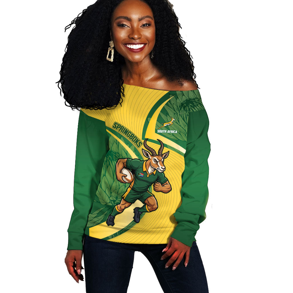South Africa Rugby Custom Off Shoulder Sweater Come On Springboks Mascot Sporty Style