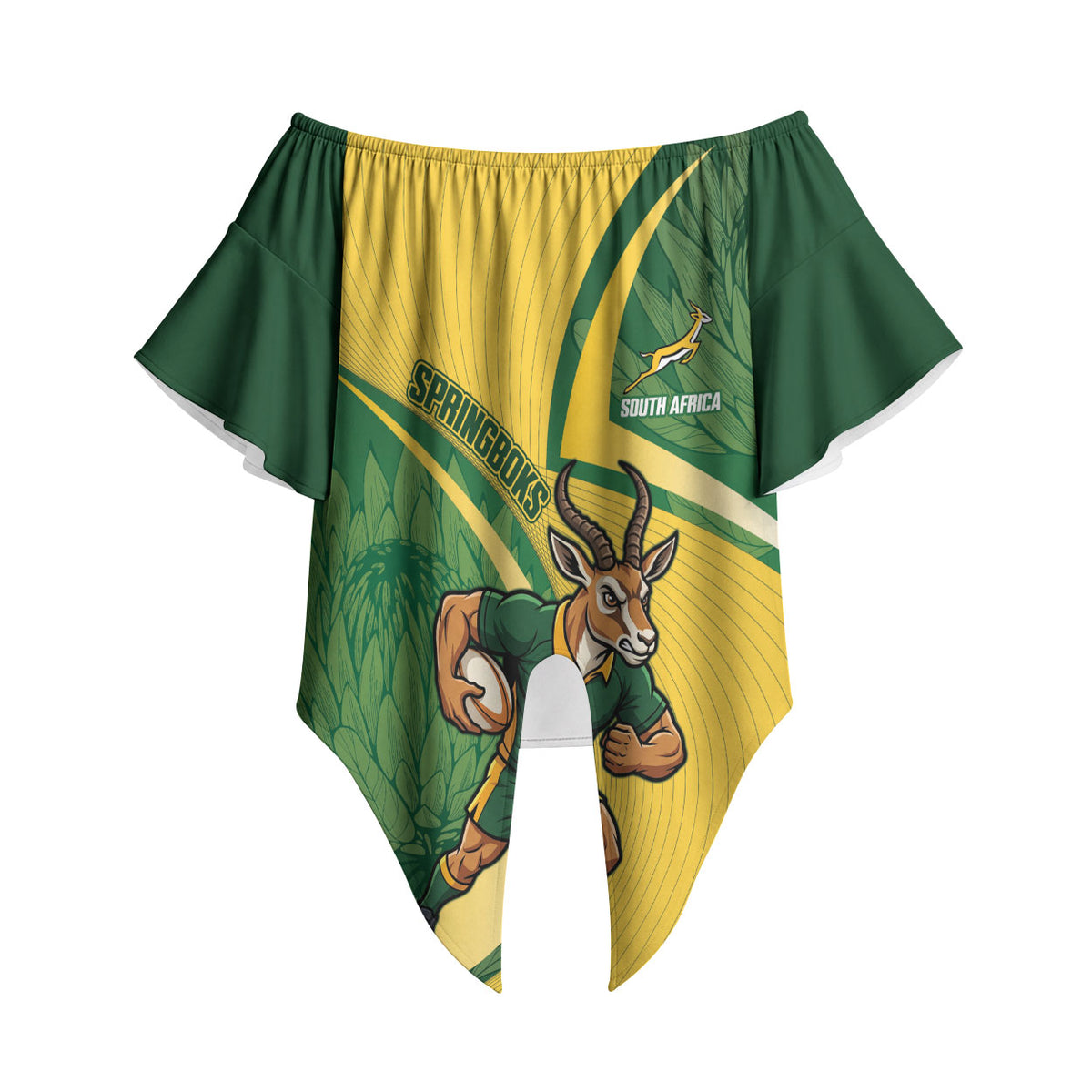 South Africa Rugby Custom Off Shoulder Wrap Waist Top Come On Springboks Mascot Sporty Style