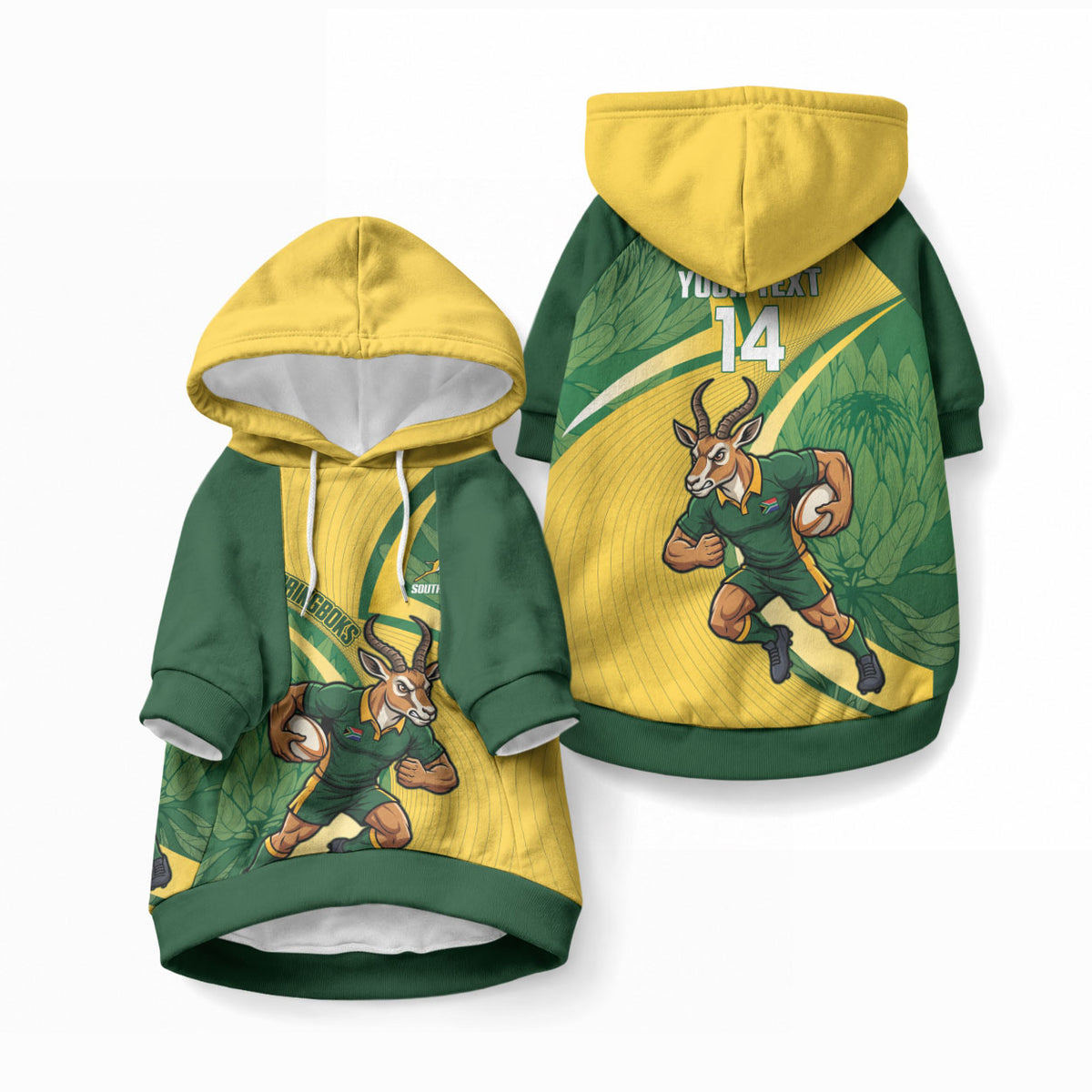 South Africa Rugby Custom Pet Hoodie Come On Springboks Mascot Sporty Style