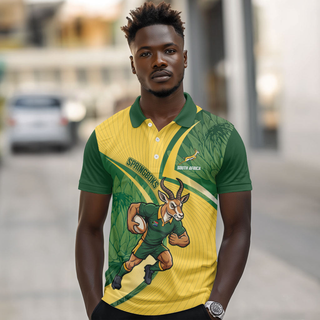 South Africa Rugby Custom Polo Shirt Come On Springboks Mascot Sporty Style