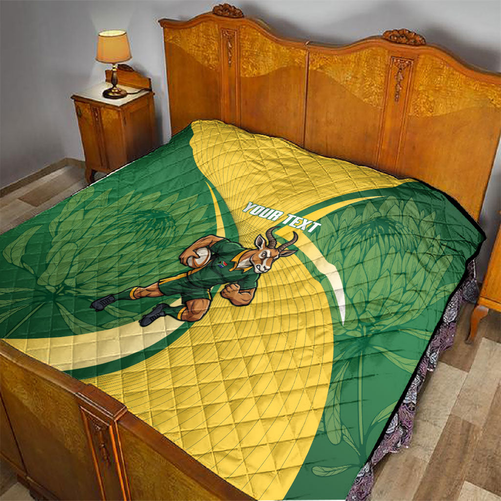 South Africa Rugby Custom Quilt Come On Springboks Mascot Sporty Style