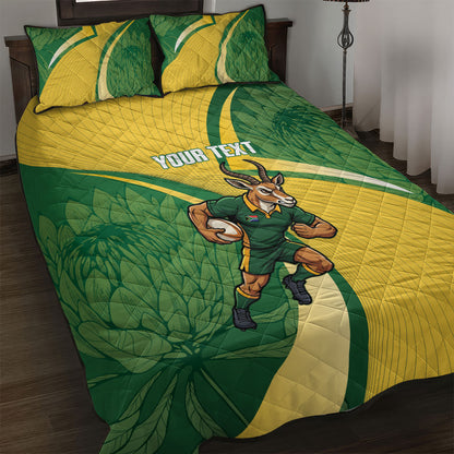 South Africa Rugby Custom Quilt Bed Set Come On Springboks Mascot Sporty Style