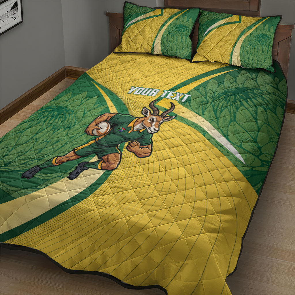 South Africa Rugby Custom Quilt Bed Set Come On Springboks Mascot Sporty Style