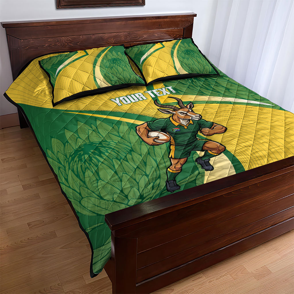 South Africa Rugby Custom Quilt Bed Set Come On Springboks Mascot Sporty Style