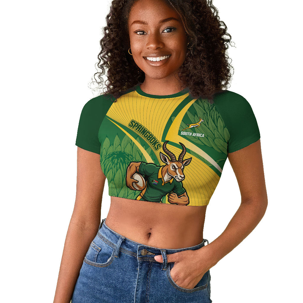 South Africa Rugby Custom Raglan Cropped T shirt Come On Springboks Mascot Sporty Style