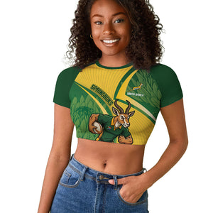 South Africa Rugby Custom Raglan Cropped T shirt Come On Springboks Mascot Sporty Style