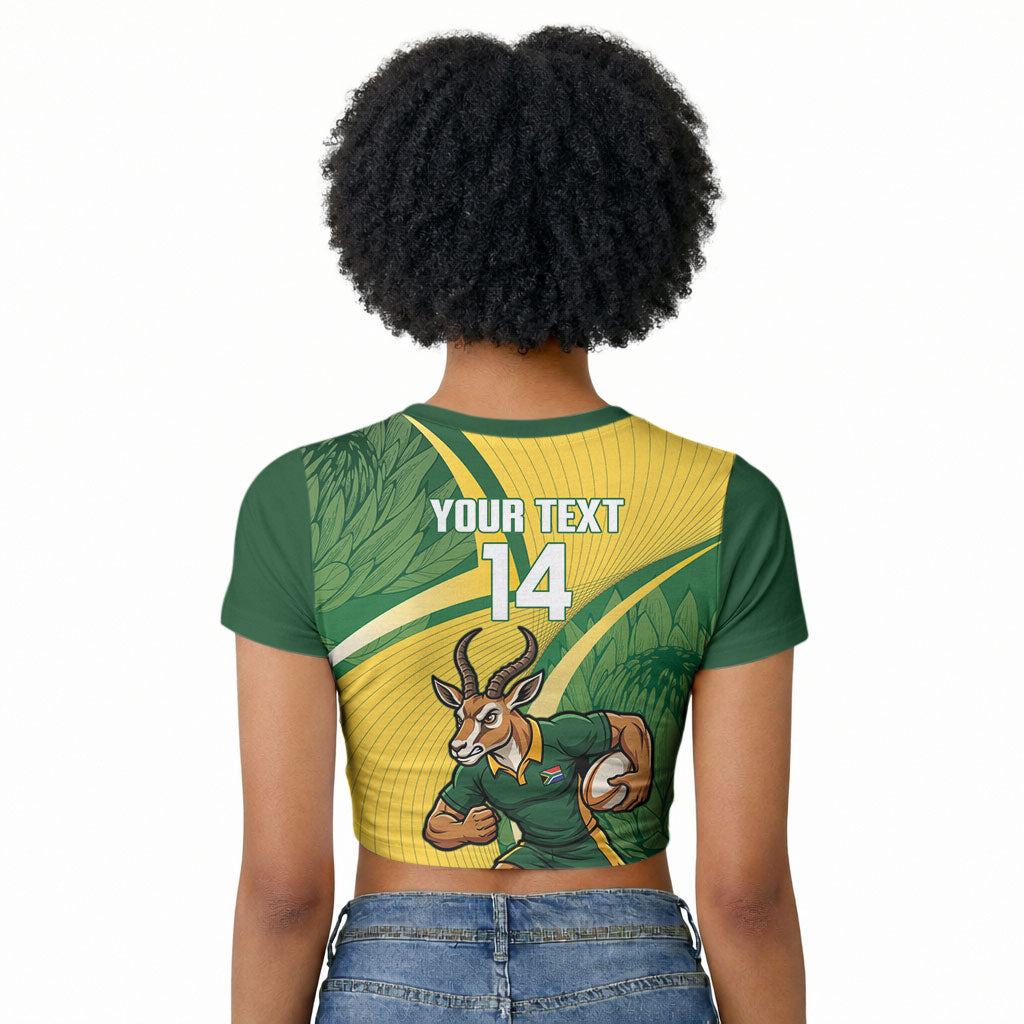 South Africa Rugby Custom Raglan Cropped T shirt Come On Springboks Mascot Sporty Style