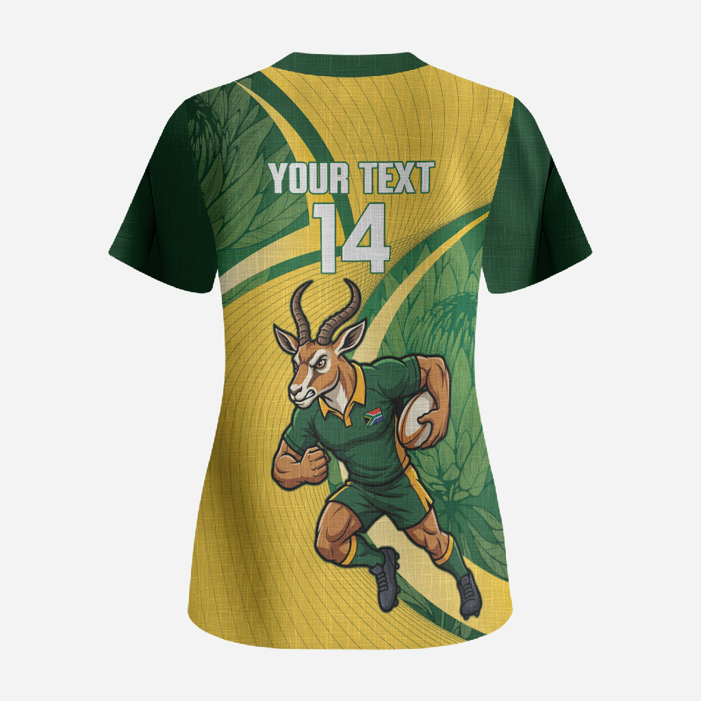 South Africa Rugby Custom Scrub Top Come On Springboks Mascot Sporty Style