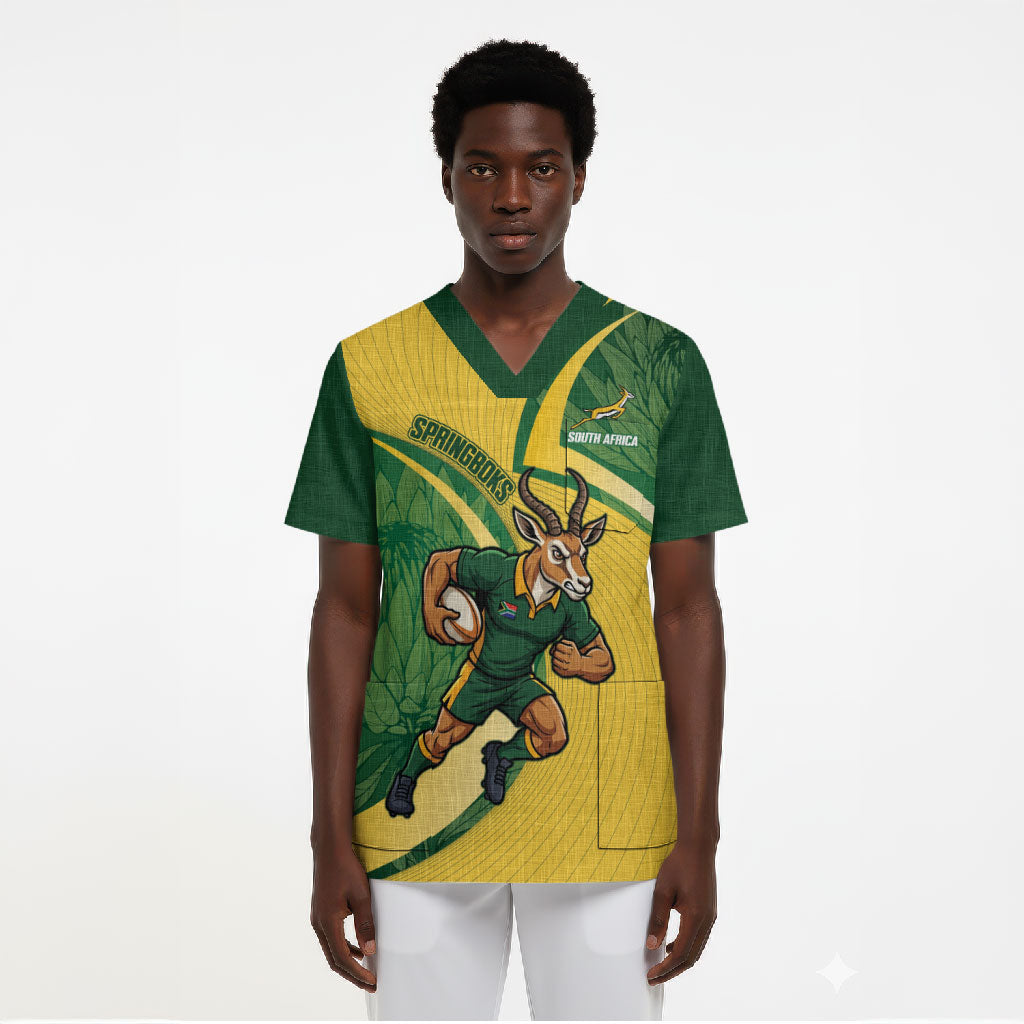 South Africa Rugby Custom Scrub Top Come On Springboks Mascot Sporty Style