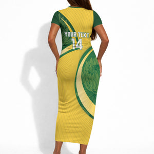 South Africa Rugby Custom Short Sleeve Bodycon Dress Come On Springboks Mascot Sporty Style