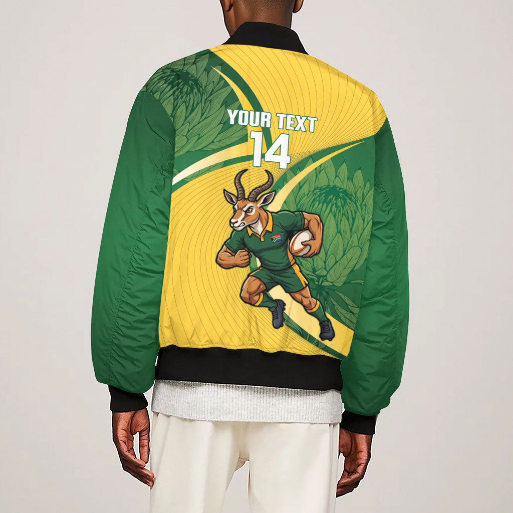 South Africa Rugby Custom Sleeve Zip Bomber Jacket Come On Springboks Mascot Sporty Style