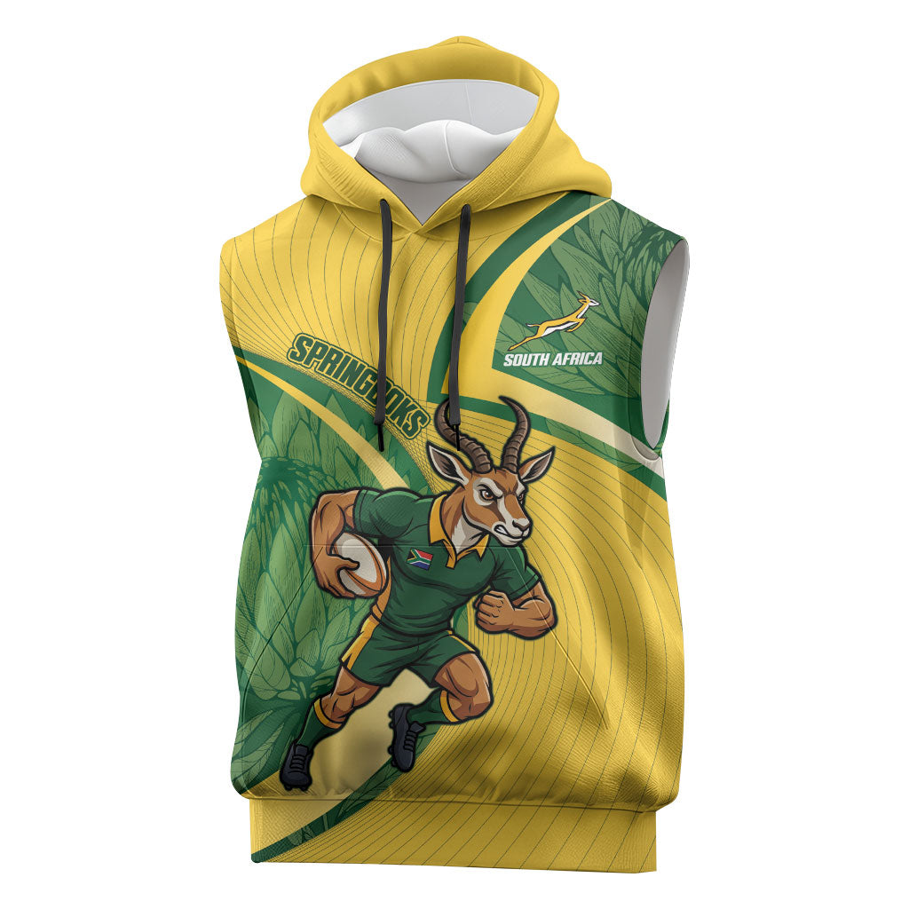 South Africa Rugby Custom Sleeveless Hoodie Come On Springboks Mascot Sporty Style