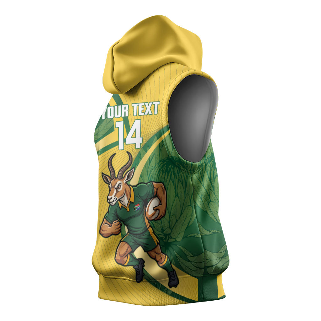 South Africa Rugby Custom Sleeveless Hoodie Come On Springboks Mascot Sporty Style