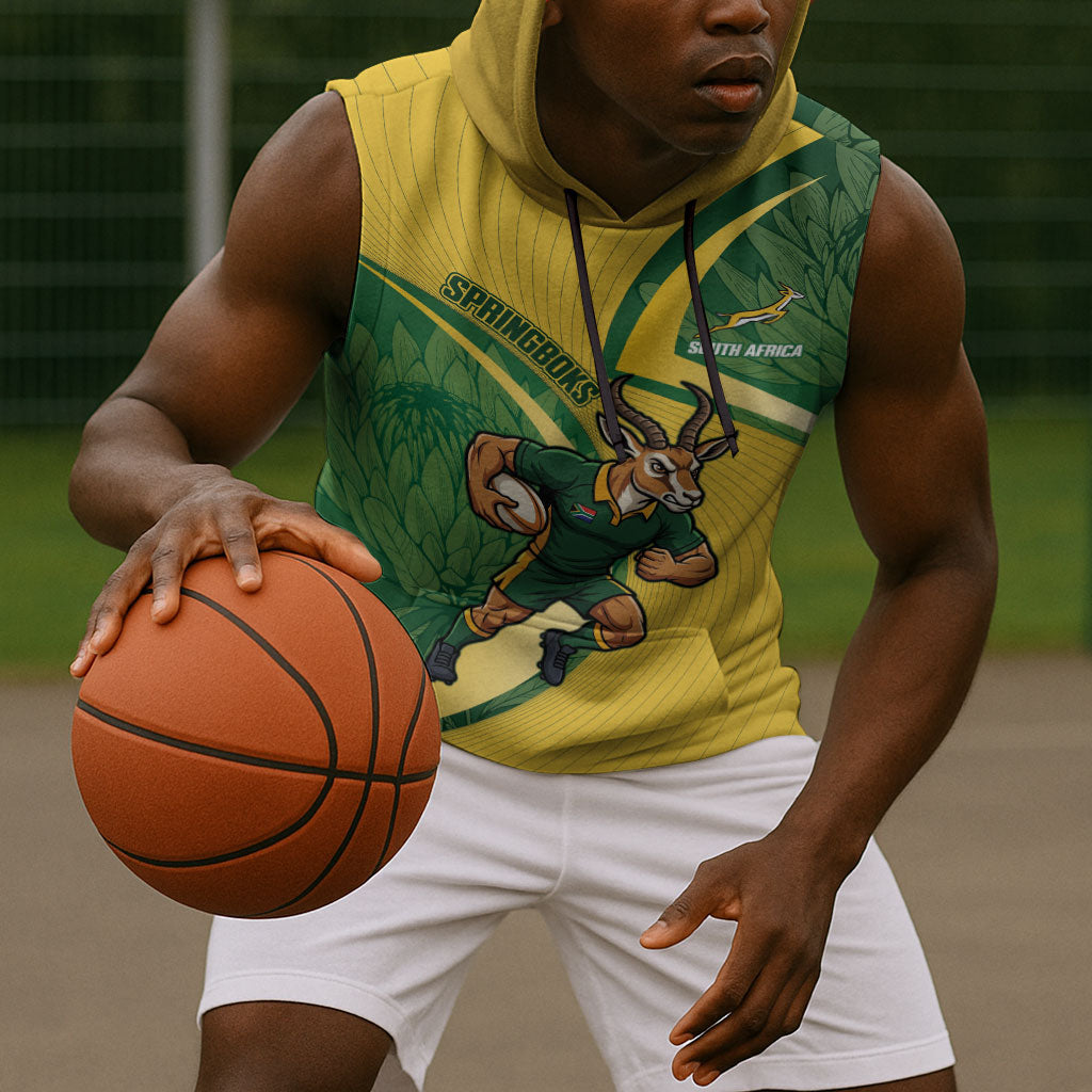 South Africa Rugby Custom Sleeveless Hoodie Come On Springboks Mascot Sporty Style