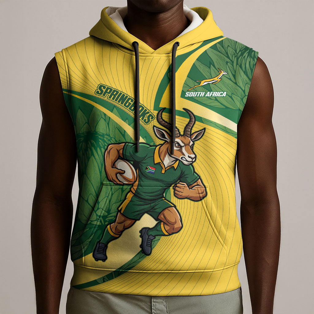 South Africa Rugby Custom Sleeveless Hoodie Come On Springboks Mascot Sporty Style