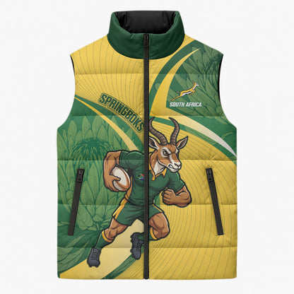 South Africa Rugby Custom Sleeveless Puffer Jacket Come On Springboks Mascot Sporty Style