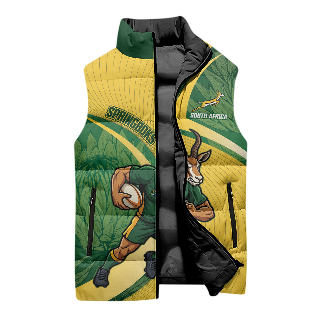 South Africa Rugby Custom Sleeveless Puffer Jacket Come On Springboks Mascot Sporty Style