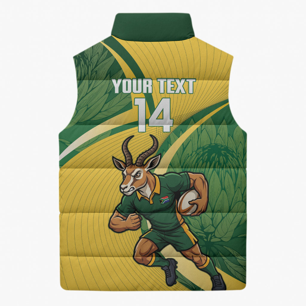South Africa Rugby Custom Sleeveless Puffer Jacket Come On Springboks Mascot Sporty Style