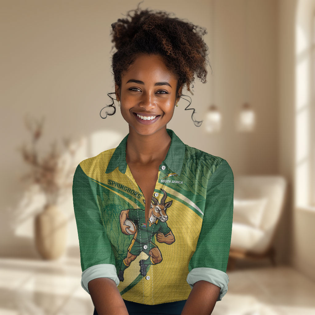 South Africa Rugby Custom Women Casual Shirt Come On Springboks Mascot Sporty Style