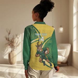 South Africa Rugby Custom Women Casual Shirt Come On Springboks Mascot Sporty Style