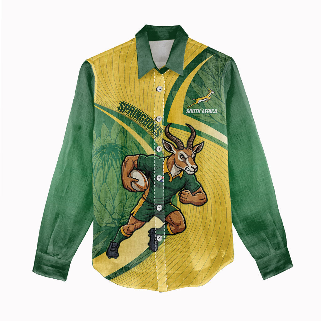 South Africa Rugby Custom Women Casual Shirt Come On Springboks Mascot Sporty Style