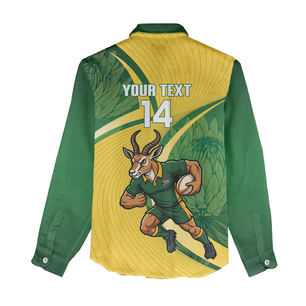 South Africa Rugby Custom Women Casual Shirt Come On Springboks Mascot Sporty Style