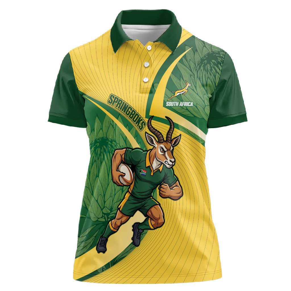 South Africa Rugby Custom Women Polo Shirt Come On Springboks Mascot Sporty Style