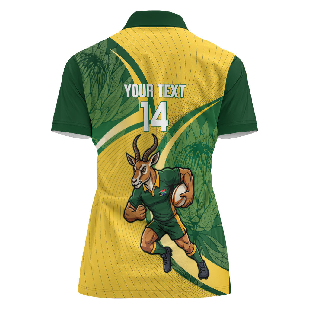 South Africa Rugby Custom Women Polo Shirt Come On Springboks Mascot Sporty Style