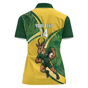 South Africa Rugby Custom Women Polo Shirt Come On Springboks Mascot Sporty Style